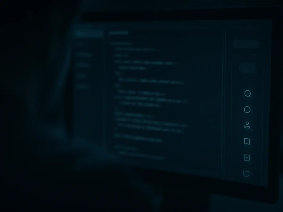 Dark code editor with an agent panel and a docked column of tool icons, showing MCP servers connected to a client