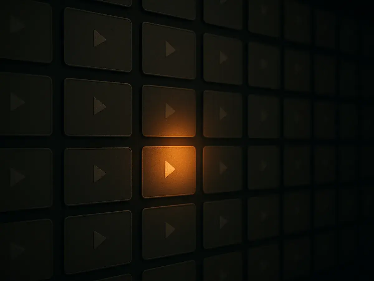 One original video thumbnail glowing in a grid of identical templated ones