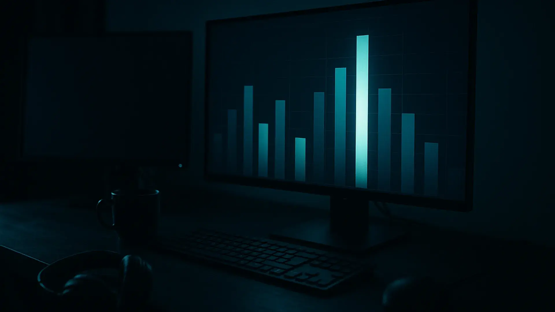 Bar chart on a dark monitor with one tall highlighted bar, representing the highest CPM YouTube niches