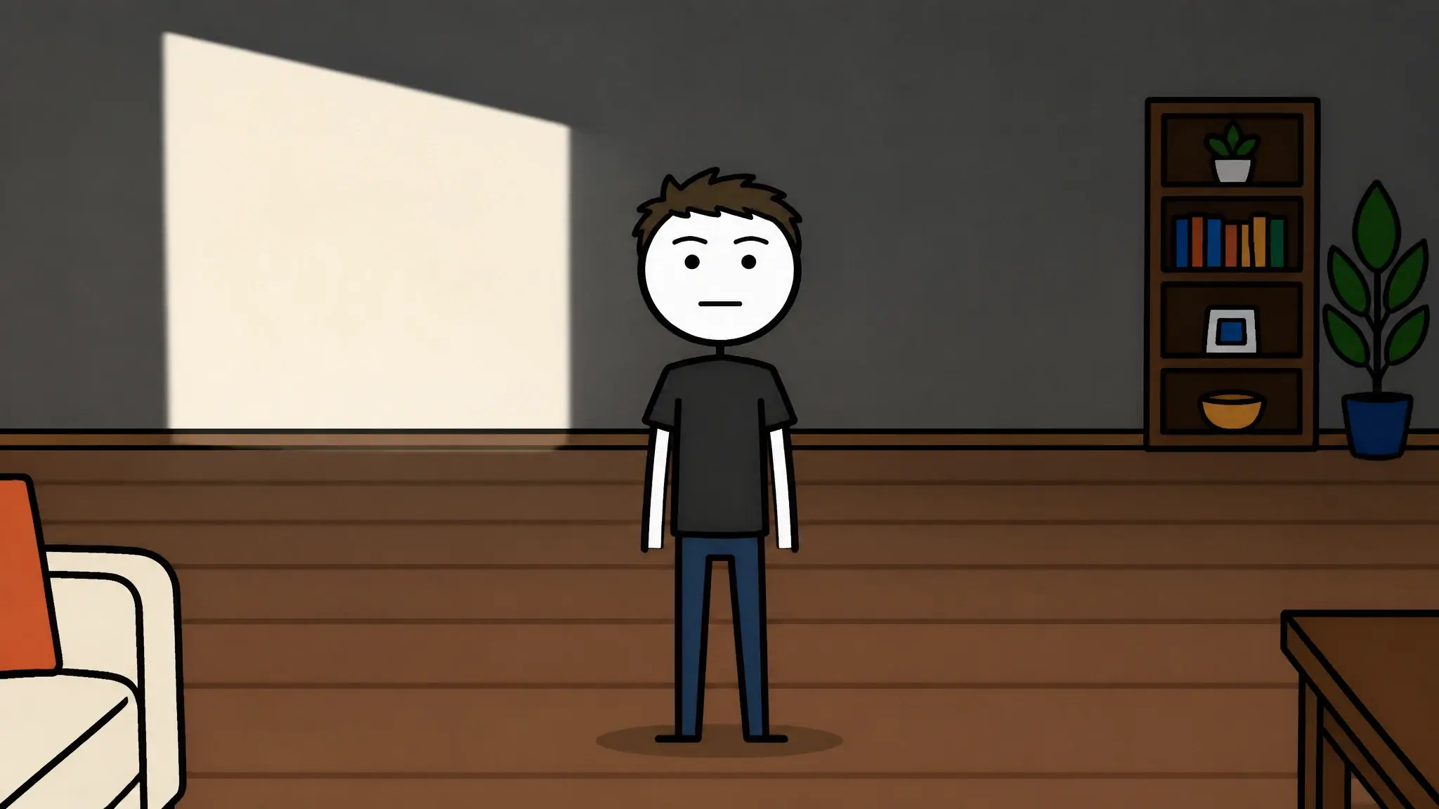 Storyboard panel 11, rendered against the same locked references