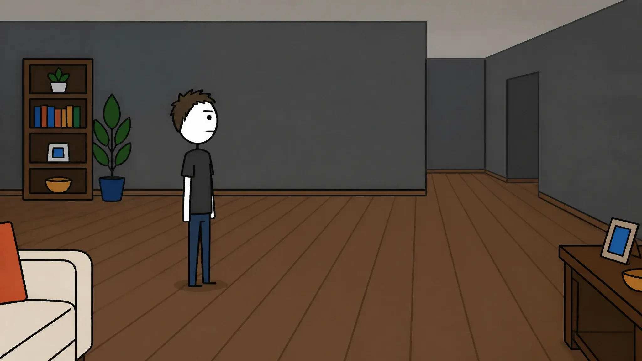 Storyboard panel 13, rendered against the same locked references