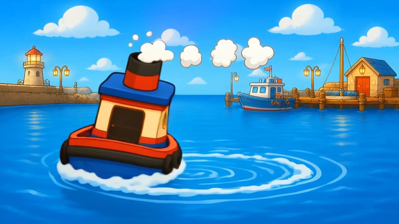 Kids cartoon example video — The little tugboat who towed the storm
