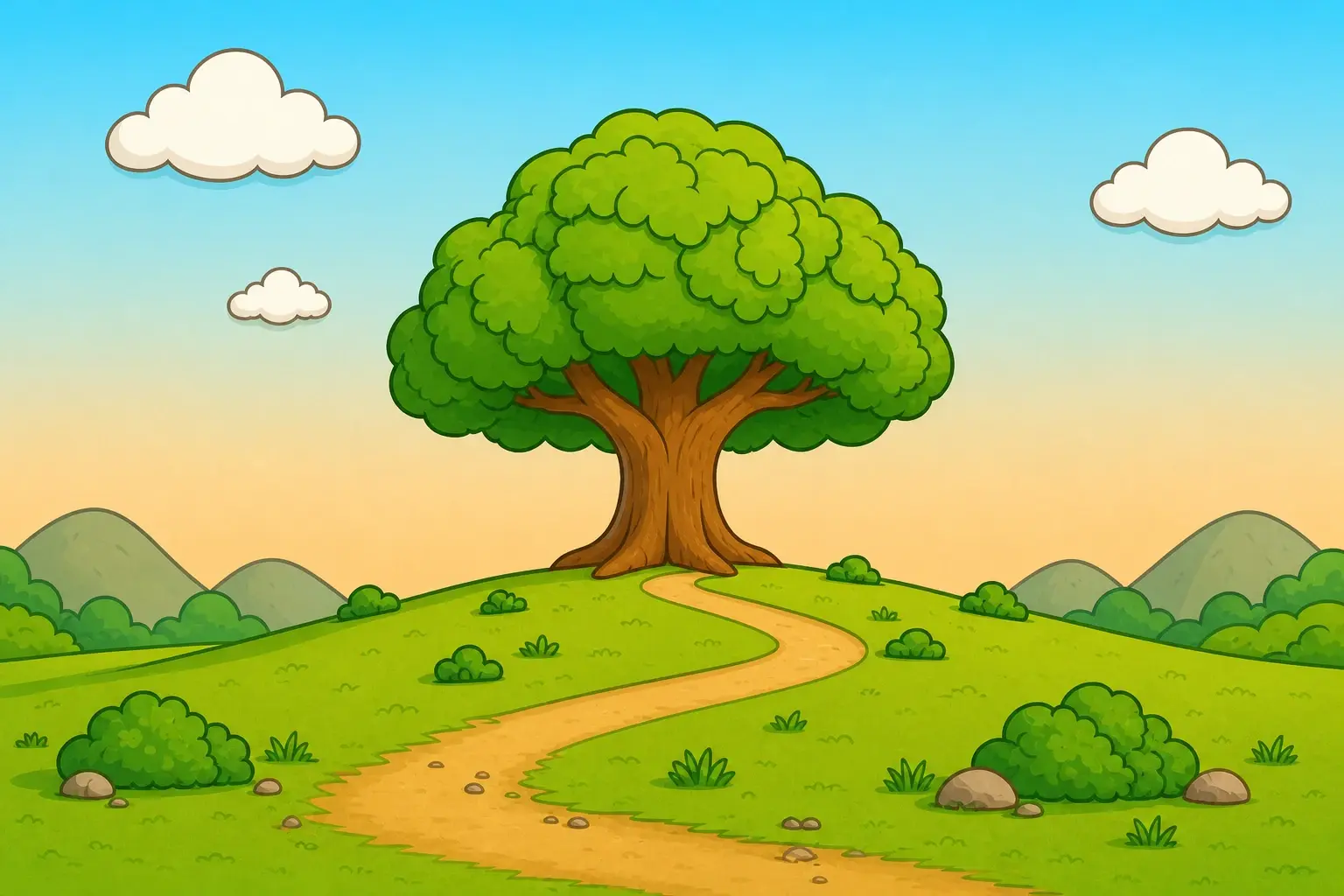 The same scene as a kids' cartoon style
