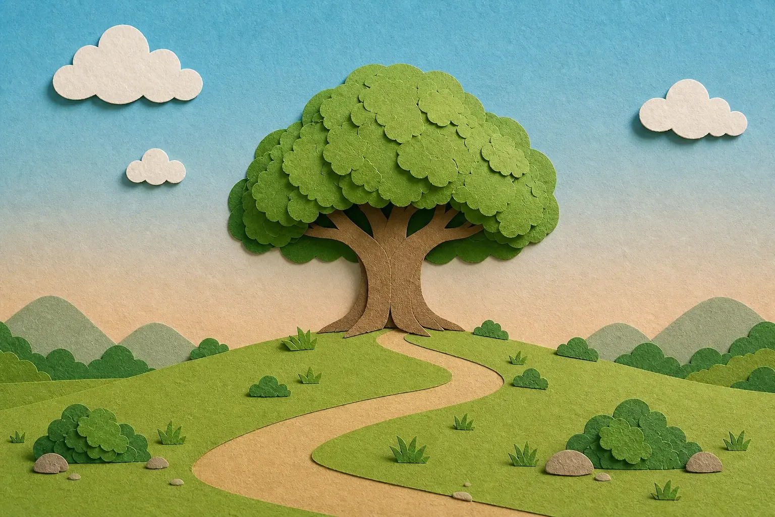 The same scene as a papercraft style