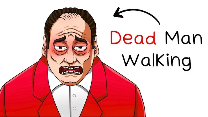 Mafia crime video thumbnail — a weary mob boss with the caption ‘Dead Man Walking’