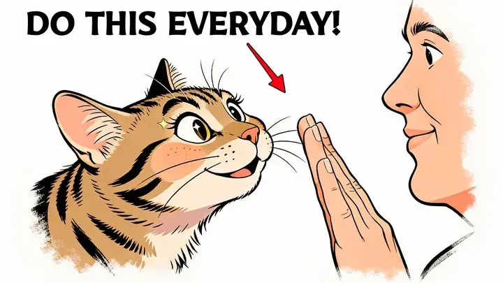 Pet-care video thumbnail — a happy cat and its owner with the caption ‘Do This Everyday’