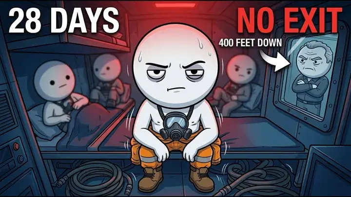 Survival story video thumbnail — trapped in an underwater bunker, ‘28 Days, No Exit, 400 feet down’