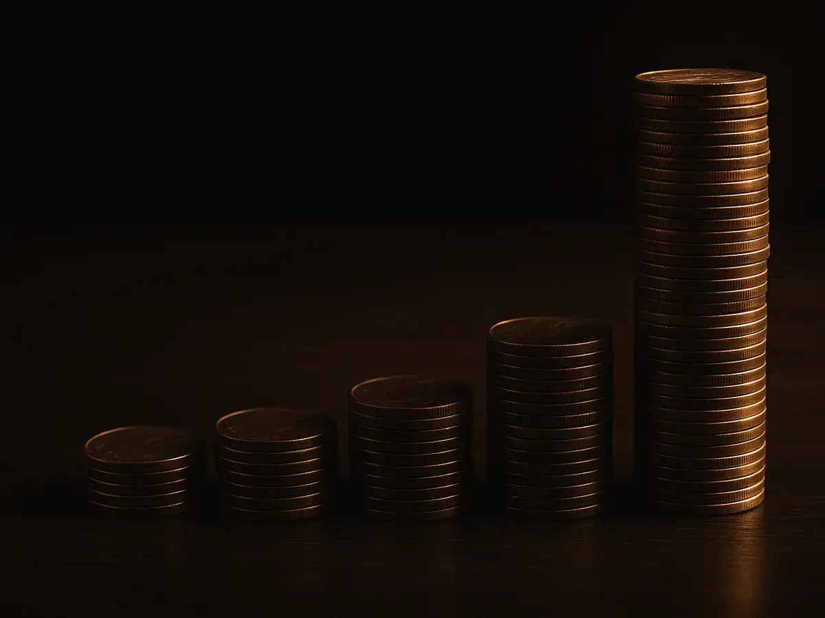 Coin stacks of sharply different heights forming a bar chart, representing YouTube earnings per million views by niche